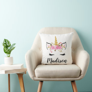 Einhorn-Gesicht mit Wimpern personalisierter Name Kissen