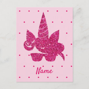 Einhorn Gesicht Rosa Glitter Mädchen Kids Postkarte