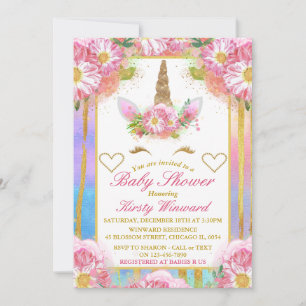 Einhorn-Gesicht Rosa Gold Baby Shower Einladung