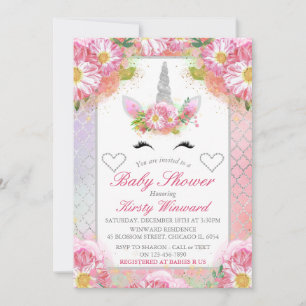 Einhorn Gesicht Rosa Silber Baby Shower Einladung