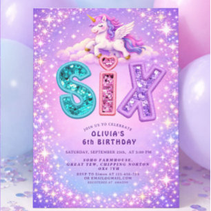 Einhorn Glanz 6. Geburtstag Mädchen Einladung
