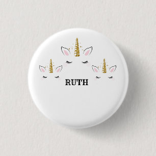 Einhorn-Glitter-Design mit individuellem Namen – M Button