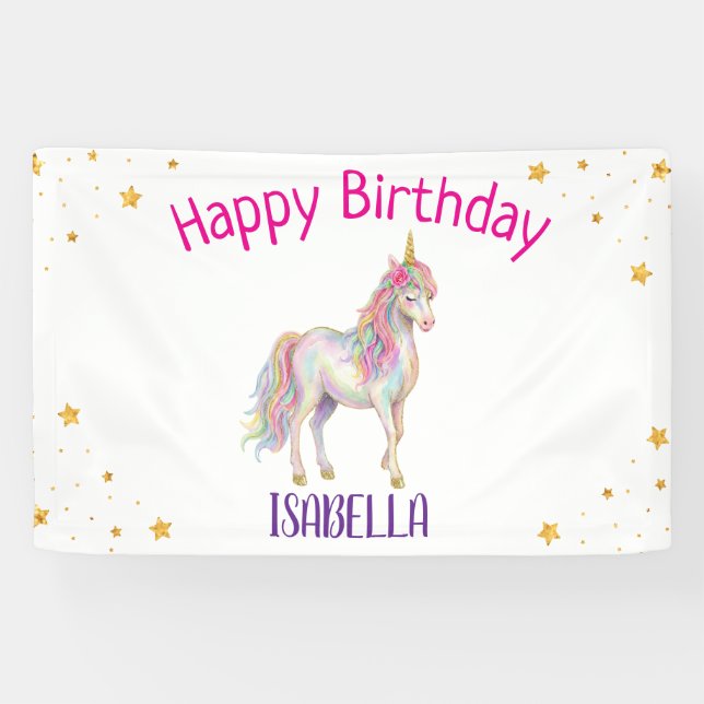 Einhorn Glitter Mädchen Geburtstag Banner (Horizontal)