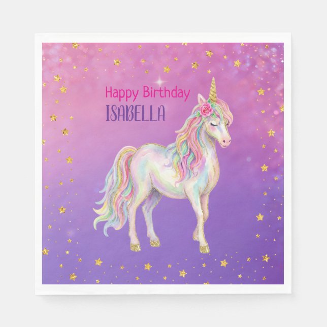 Einhorn Glitzer Mädchen Geburtstag Serviette (Vorderseite)