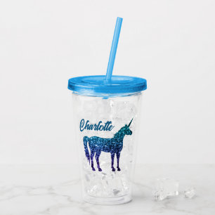 Einhorn Glitzern Aqua Blue Obre Individuelle Name Acryltrinkbecher