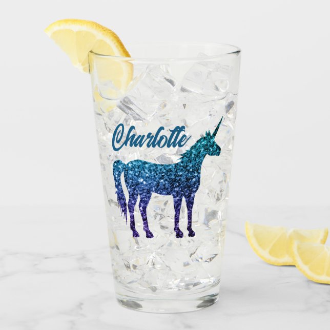 Einhorn Glitzern Aqua Blue Obre Individuelle Name Glas (Vorderseite Ice)