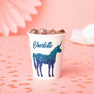 Einhorn Glitzern Aqua Blue Obre Individuelle Name Pappbecher