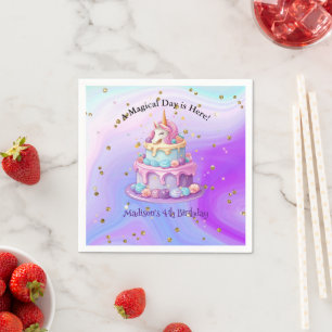 Einhorn Glitzern Blau Lila Kuchen 4. Geburtstag Serviette