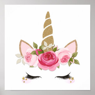 Einhorn Gold Floral Cute Trendy Poster