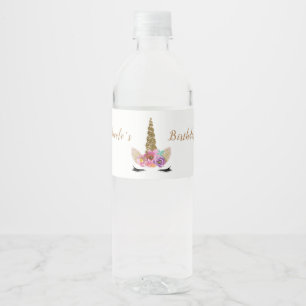 Einhorn Gold Glitter Blumen Geburtstagsfeier nach Wasserflaschenetikett