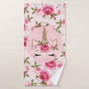 Einhorn Gold Rosa Blumen Rosen Süß Trendig Badhandtuch Set