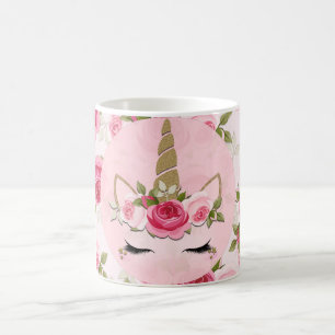 Einhorn Gold Rosa Blumen Rosen Süß Trendig Kaffeetasse