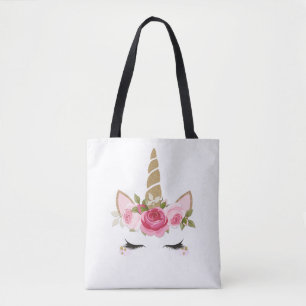 Einhorn Gold Rosa Blumen Süße Moderne Einkaufstasc