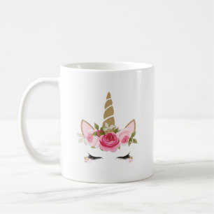 Einhorn Gold Rosa Blumen Süße Trendige Kaffeetasse