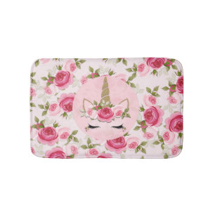 Einhorn Gold Rosa Florale Rosen Süße Trend Dusche Badematte