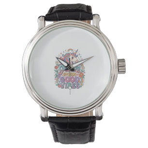 Einhorn Groovy Horn Gute Vibes Charmante POD Kunst Armbanduhr