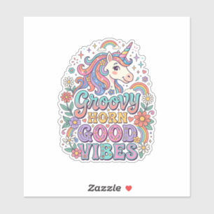 Einhorn Groovy Horn Gute Vibes Charmante POD Kunst Aufkleber