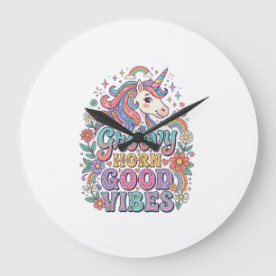 Einhorn Groovy Horn Gute Vibes Charmante POD Kunst Große Wanduhr