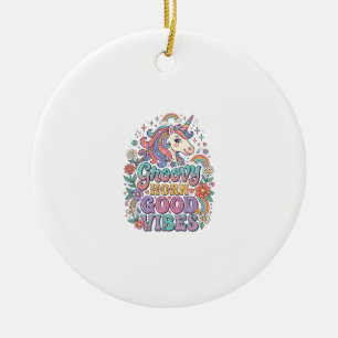 Einhorn Groovy Horn Gute Vibes Charmante POD Kunst Keramik Ornament