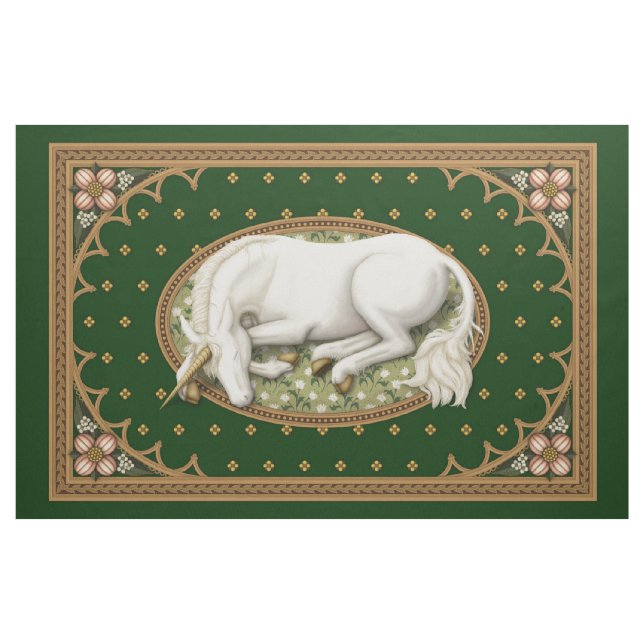 Einhorn-grünes mittelalterliches 1-Yd-Panel Stoff (Yard (91,4 cm))