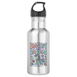 Einhorn-Häkel- und Einhörner Kawaii-Aufkleber und  Edelstahlflasche