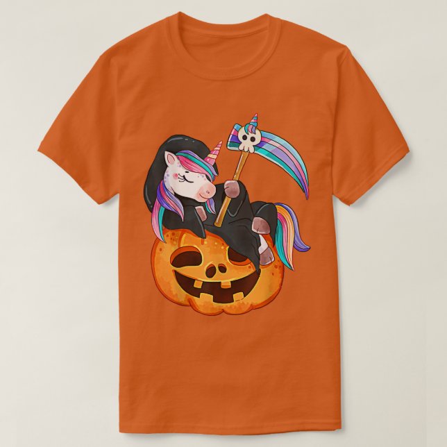 Einhorn Halloween Kostümtod auf Pumpkin C T-Shirt (Design vorne)