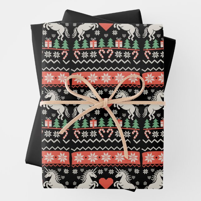 Einhorn hässlicher Weihnachtspullover Xmas Ferienz Geschenkpapier Set (Beispiel)