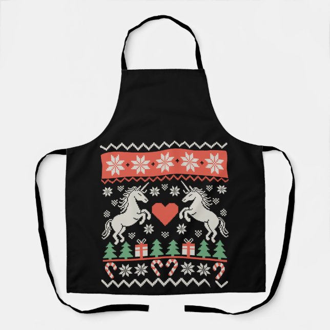 Einhorn hässlicher Weihnachtspullover Xmas-Festtag Schürze (Vorderseite)