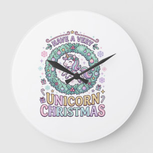Einhorn hat ein sehr Einhorn-Weihnachten Fett Typo Große Wanduhr