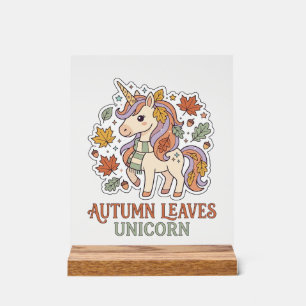 Einhorn Herbstblätter Einhorn Grafikdesign Merch Acrylschild