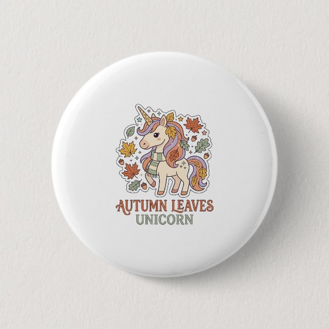 Einhorn Herbstblätter Einhorn Grafikdesign Merch Button (Vorderseite)