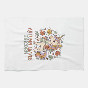 Einhorn Herbstblätter Einhorn Grafikdesign Merch Geschirrtuch