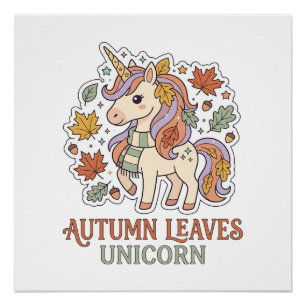 Einhorn Herbstblätter Einhorn Grafikdesign Merch Poster