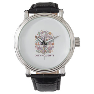 Einhorn Herbstblätter und Einhorn-Träume Fett Typo Armbanduhr