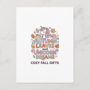Einhorn Herbstblätter und Einhorn-Träume Fette Typ Postkarte