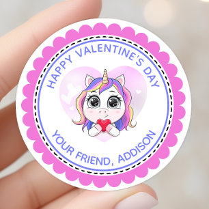 Einhorn-Herz Süße Personalisierte Valentinstag Runder Aufkleber