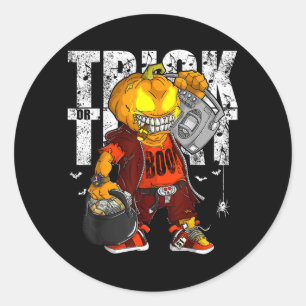 Einhorn Hexe Halloween Schwarze Katze Orange Mond Runder Aufkleber