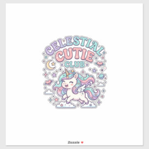 Einhorn Himmels-Cutie-Club Retro-Stil Produkt G Aufkleber
