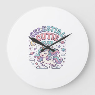Einhorn Himmels-Cutie-Club Retro-Stil Produkt G Große Wanduhr