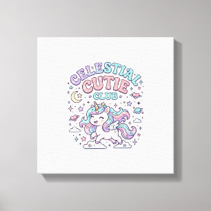 Einhorn Himmels-Cutie-Club Retro-Stil Produkt G Leinwanddruck