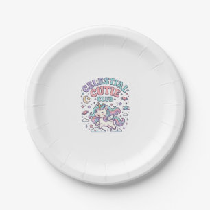 Einhorn Himmels-Cutie-Club Retro-Stil Produkt G Pappteller