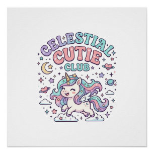 Einhorn Himmels-Cutie-Club Retro-Stil Produkt G Poster
