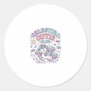 Einhorn Himmels-Cutie-Club Retro-Stil Produkt G Runder Aufkleber