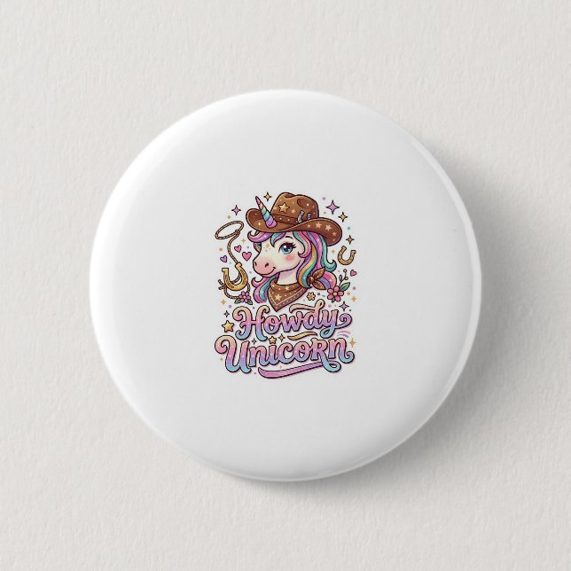 Einhorn Howdy Einhorn Geschenkidee Aufkleber und S Button (Vorderseite)