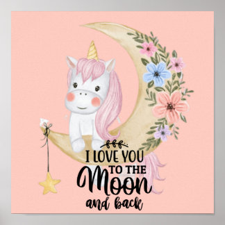 Einhorn I Liebe dich zum Mond und Backposter Poster