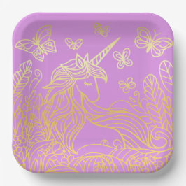 Einhorn im Garten Gold Pappteller