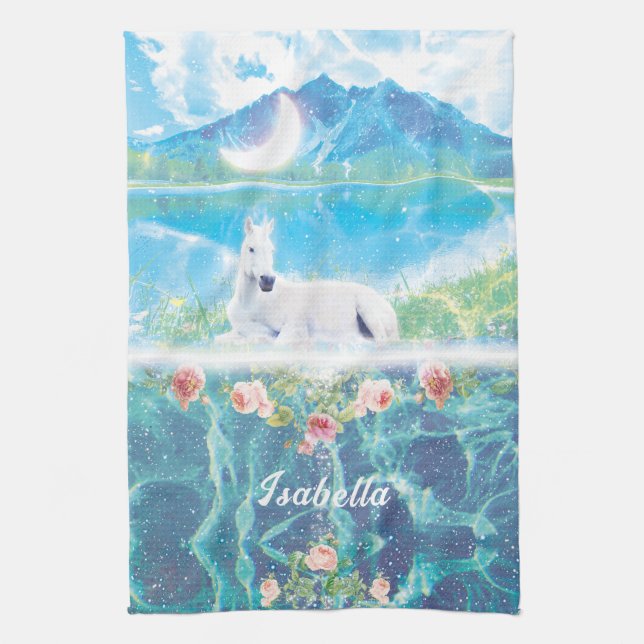 Einhorn im Paradies Personalisiert Geschirrtuch (Vertikal)