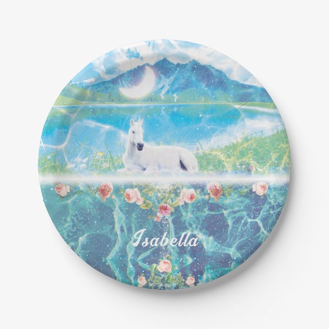 Einhorn im Paradies Personalisiert Pappteller (Vorderseite)