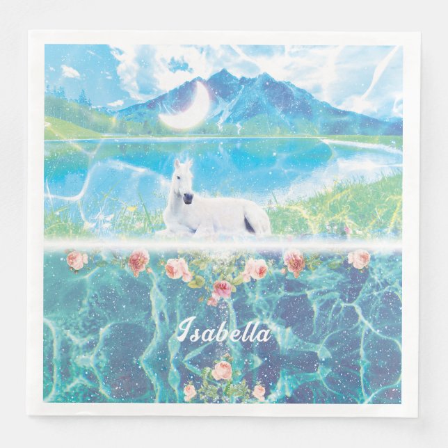 Einhorn im Paradies Personalisiert Serviette (Vorderseite)