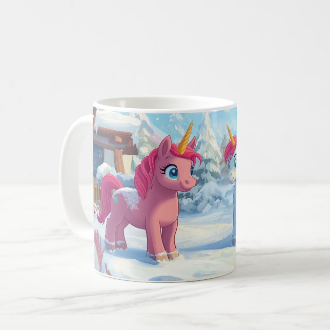 Einhorn im Schnee Kaffeetasse (Vorderseite Links)